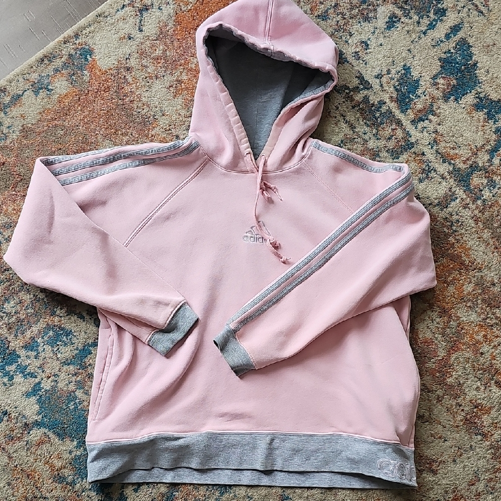 Adidas Light Pink and Gray Hoodie